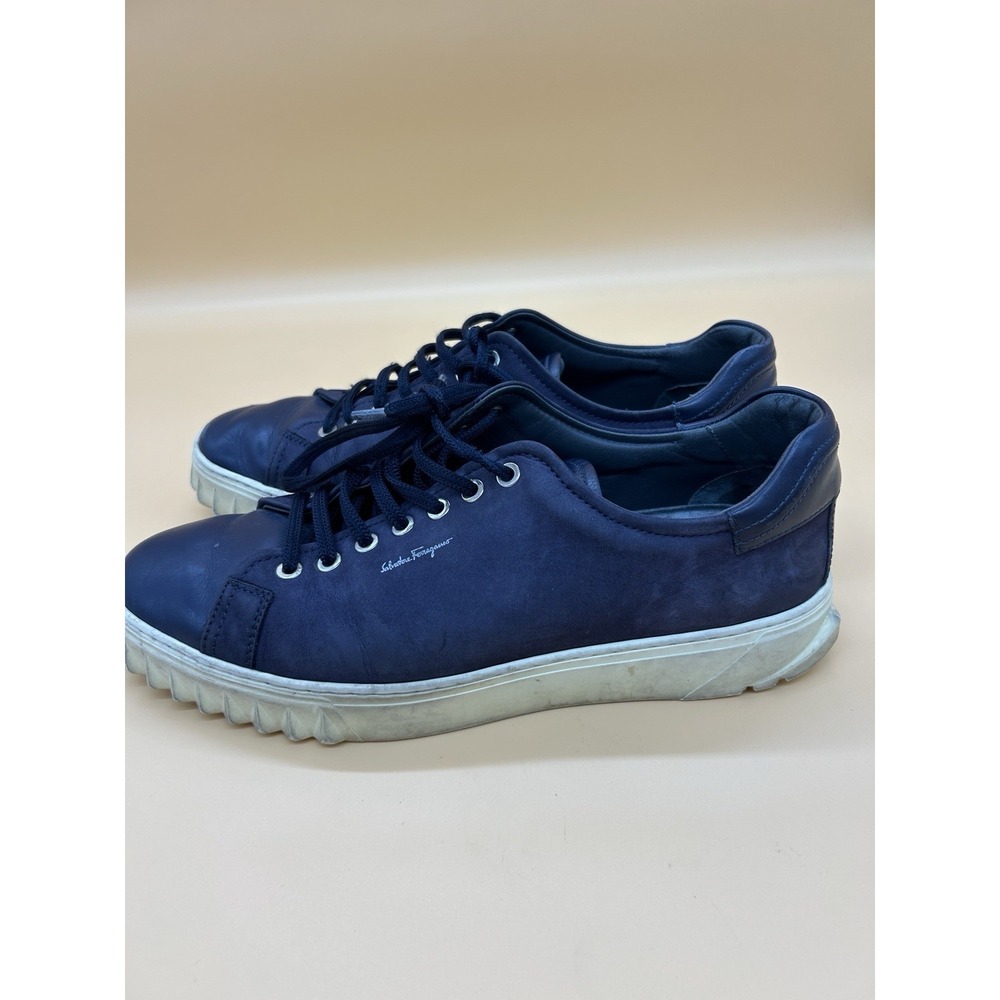 Salvatore Ferragamo Cube Blue Suede And Leather Sneakers Men's Size 8.5